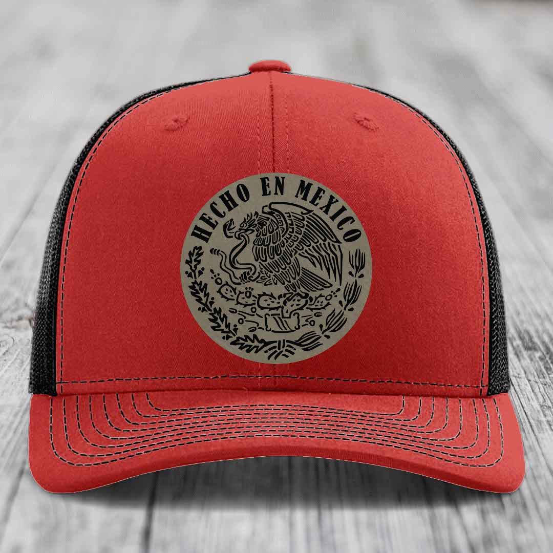 Hecho En Mexico - Leather Patch Hat - Light Brown to Black Patch - Richardson 112 Snapback Trucker Hat