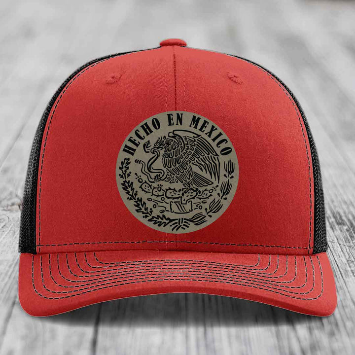 Hecho En Mexico - Leather Patch Hat - Light Brown to Black Patch - Richardson 112 Snapback Trucker Hat
