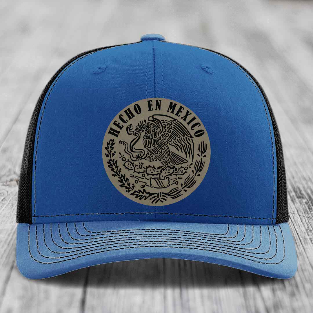 Hecho En Mexico - Leather Patch Hat - Light Brown to Black Patch - Richardson 112 Snapback Trucker Hat
