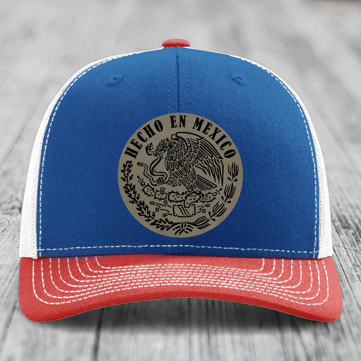 Hecho En Mexico - Leather Patch Hat - Light Brown to Black Patch - Richardson 112 Snapback Trucker Hat