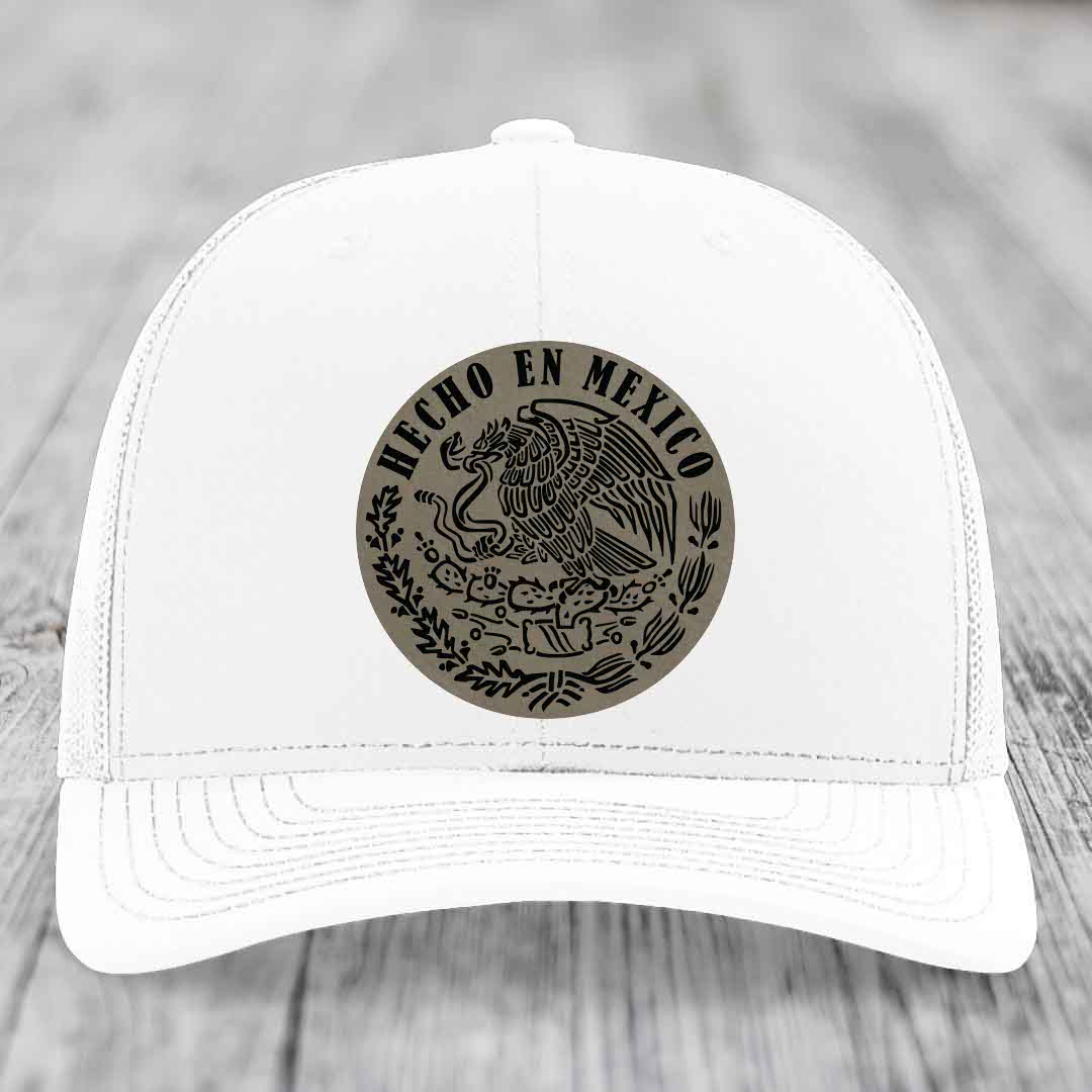 Hecho En Mexico - Leather Patch Hat - Light Brown to Black Patch - Richardson 112 Snapback Trucker Hat