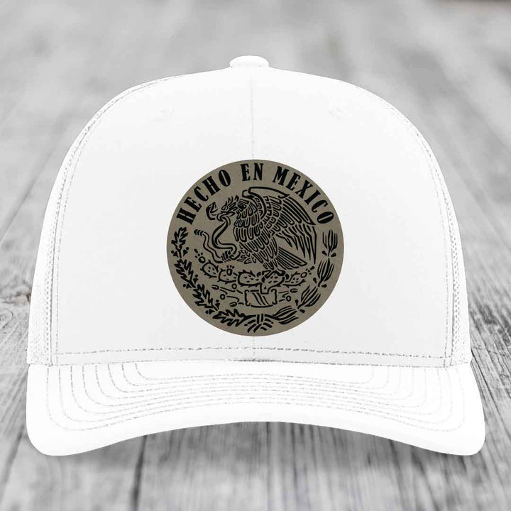 Hecho En Mexico - Leather Patch Hat - Light Brown to Black Patch - Richardson 112 Snapback Trucker Hat