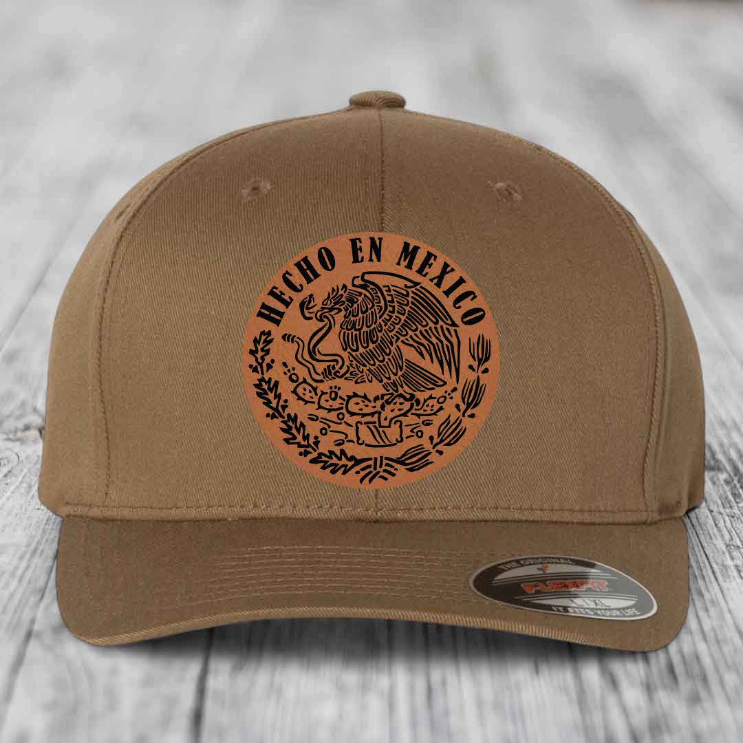 Hecho En Mexico - Leather Patch Hat - Rawhide to Black Patch - Flexfit 6277 Fitted Hat
