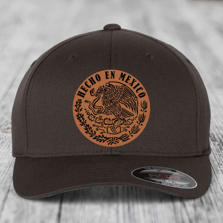 Hecho En Mexico - Leather Patch Hat - Rawhide to Black Patch - Flexfit 6277 Fitted Hat