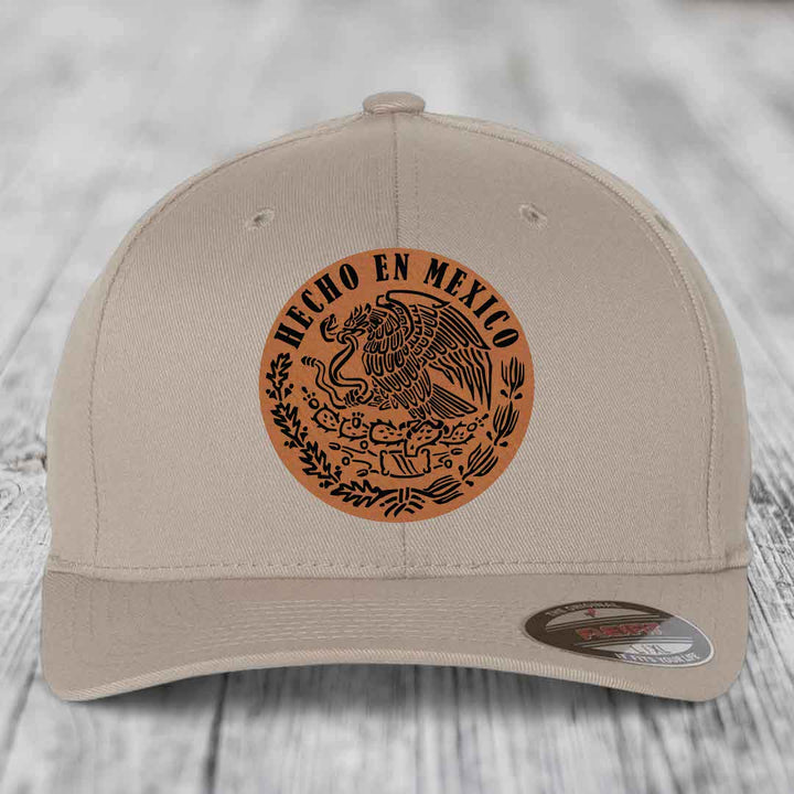Hecho En Mexico - Leather Patch Hat - Rawhide to Black Patch - Flexfit 6277 Fitted Hat