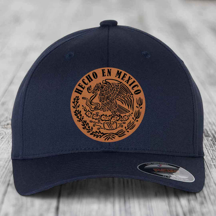 Hecho En Mexico - Leather Patch Hat - Rawhide to Black Patch - Flexfit 6277 Fitted Hat
