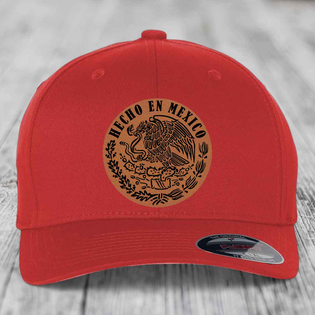 Hecho En Mexico - Leather Patch Hat - Rawhide to Black Patch - Flexfit 6277 Fitted Hat