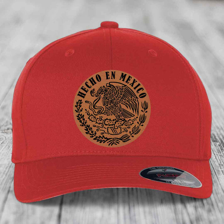 Hecho En Mexico - Leather Patch Hat - Rawhide to Black Patch - Flexfit 6277 Fitted Hat