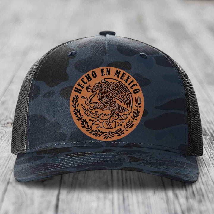 Hecho En Mexico - Leather Patch Hat - Rawhide to Black Patch - Richardson 112PFP Snapback Trucker Hat