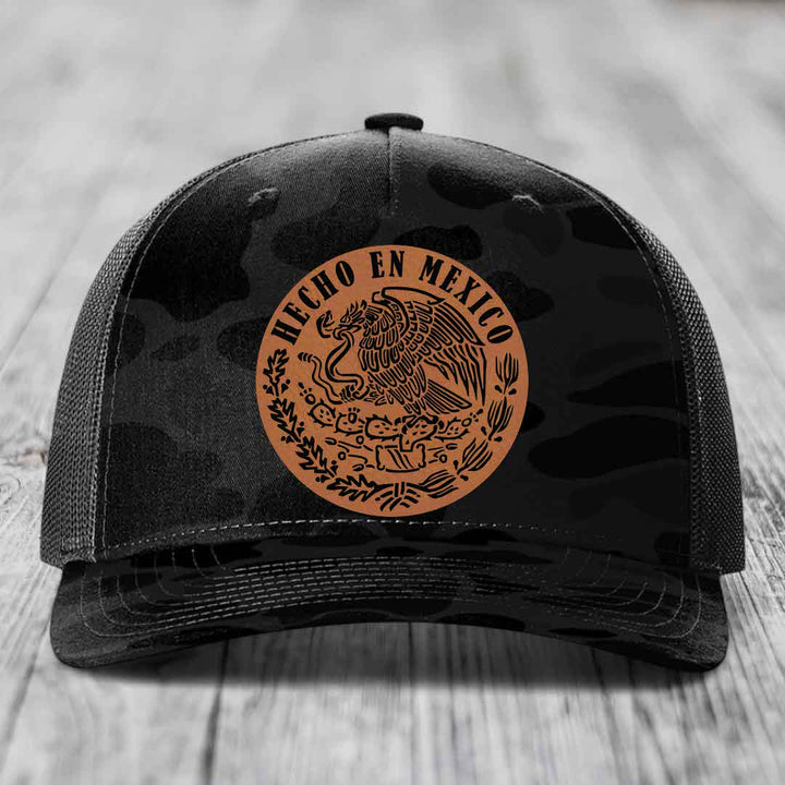 Hecho En Mexico - Leather Patch Hat - Rawhide to Black Patch - Richardson 112PFP Snapback Trucker Hat