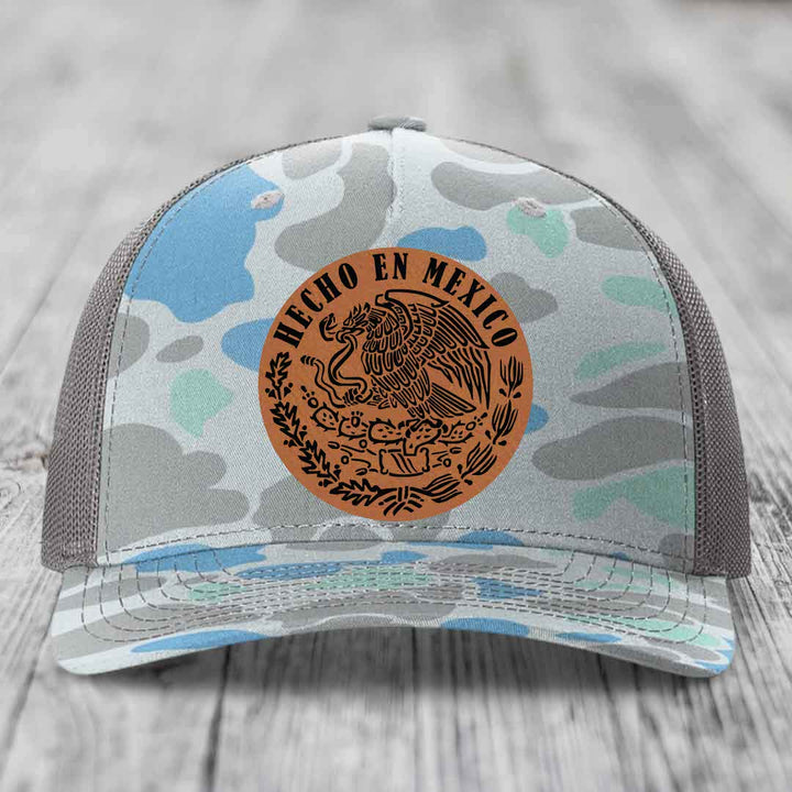 Hecho En Mexico - Leather Patch Hat - Rawhide to Black Patch - Richardson 112PFP Snapback Trucker Hat