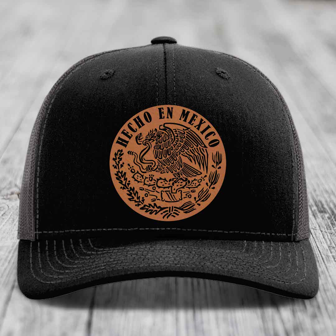 Hecho En Mexico - Leather Patch Hat - Rawhide to Black Patch - Richardson 112 Snapback Trucker Hat