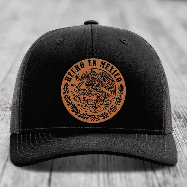 Hecho En Mexico - Leather Patch Hat - Rawhide to Black Patch - Richardson 112 Snapback Trucker Hat