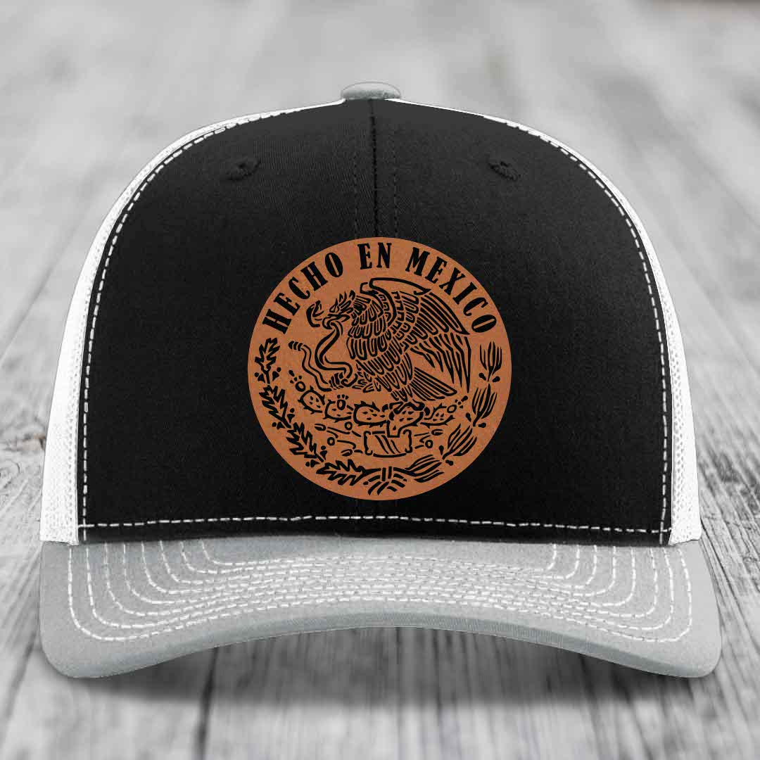 Hecho En Mexico - Leather Patch Hat - Rawhide to Black Patch - Richardson 112 Snapback Trucker Hat