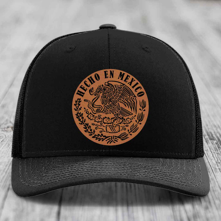 Hecho En Mexico - Leather Patch Hat - Rawhide to Black Patch - Richardson 112 Snapback Trucker Hat