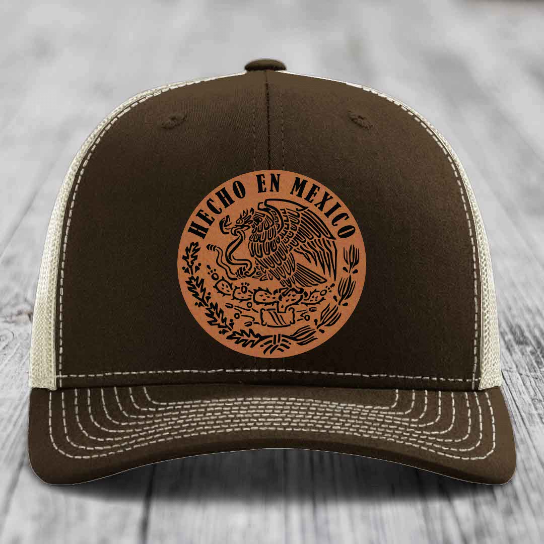 Hecho En Mexico - Leather Patch Hat - Rawhide to Black Patch - Richardson 112 Snapback Trucker Hat