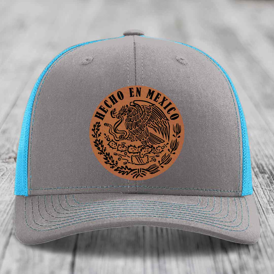Hecho En Mexico - Leather Patch Hat - Rawhide to Black Patch - Richardson 112 Snapback Trucker Hat