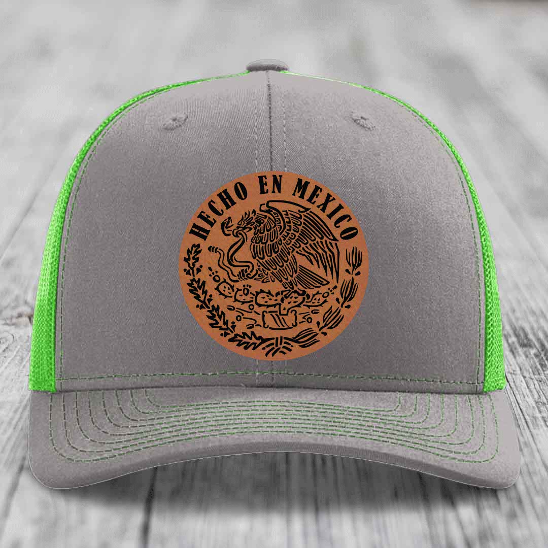 Hecho En Mexico - Leather Patch Hat - Rawhide to Black Patch - Richardson 112 Snapback Trucker Hat