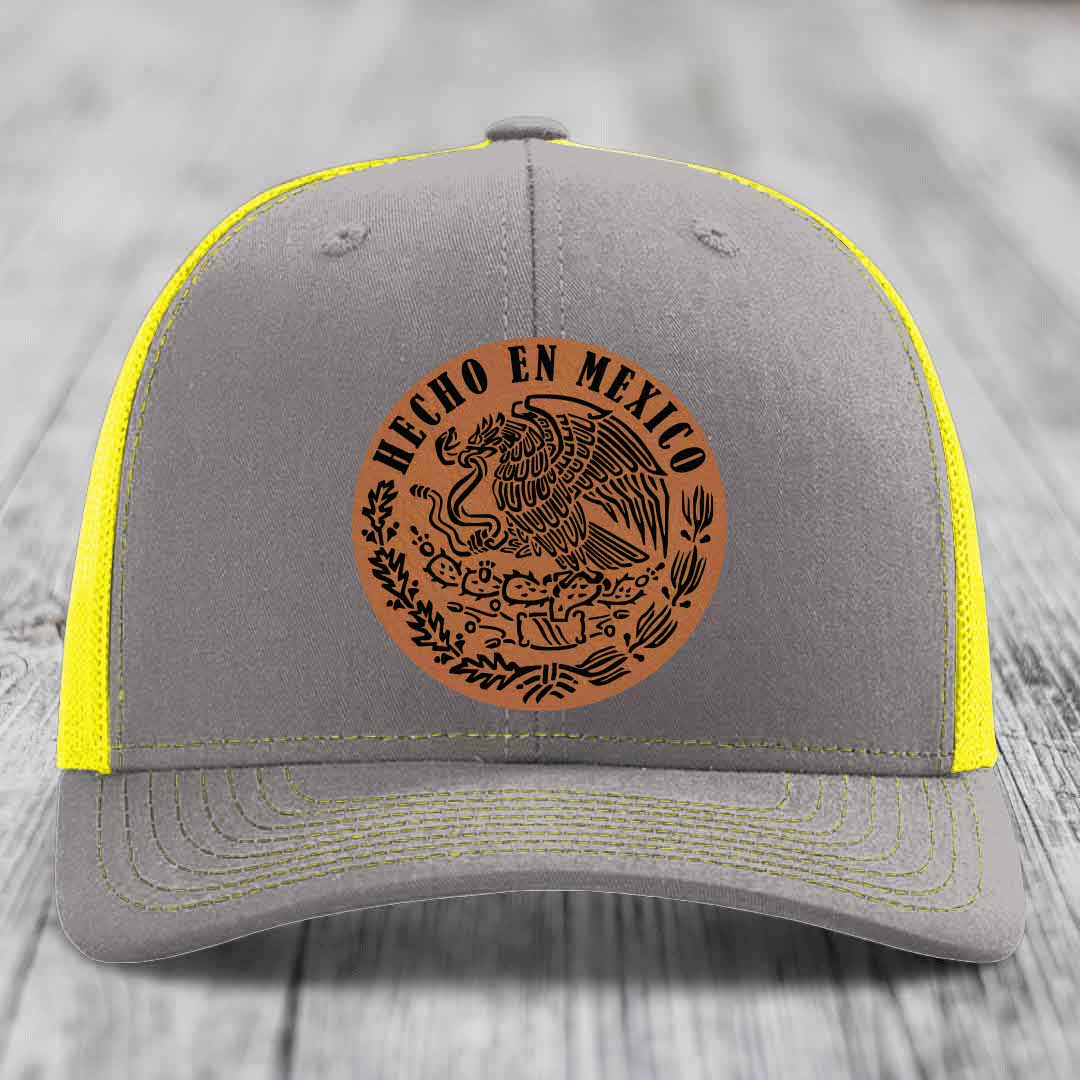 Hecho En Mexico - Leather Patch Hat - Rawhide to Black Patch - Richardson 112 Snapback Trucker Hat