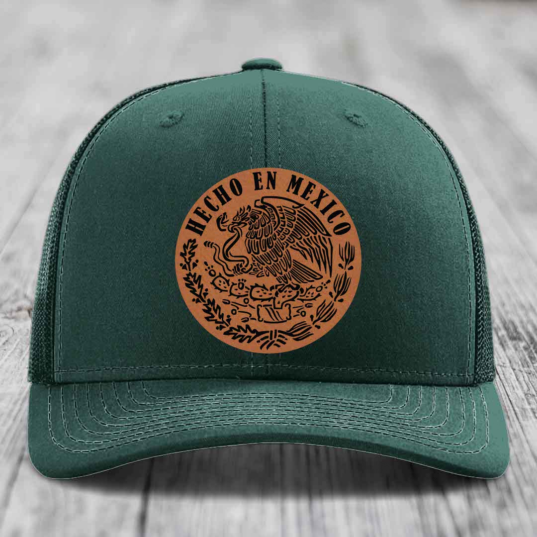 Hecho En Mexico - Leather Patch Hat - Rawhide to Black Patch - Richardson 112 Snapback Trucker Hat