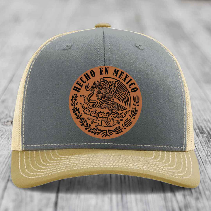 Hecho En Mexico - Leather Patch Hat - Rawhide to Black Patch - Richardson 112 Snapback Trucker Hat
