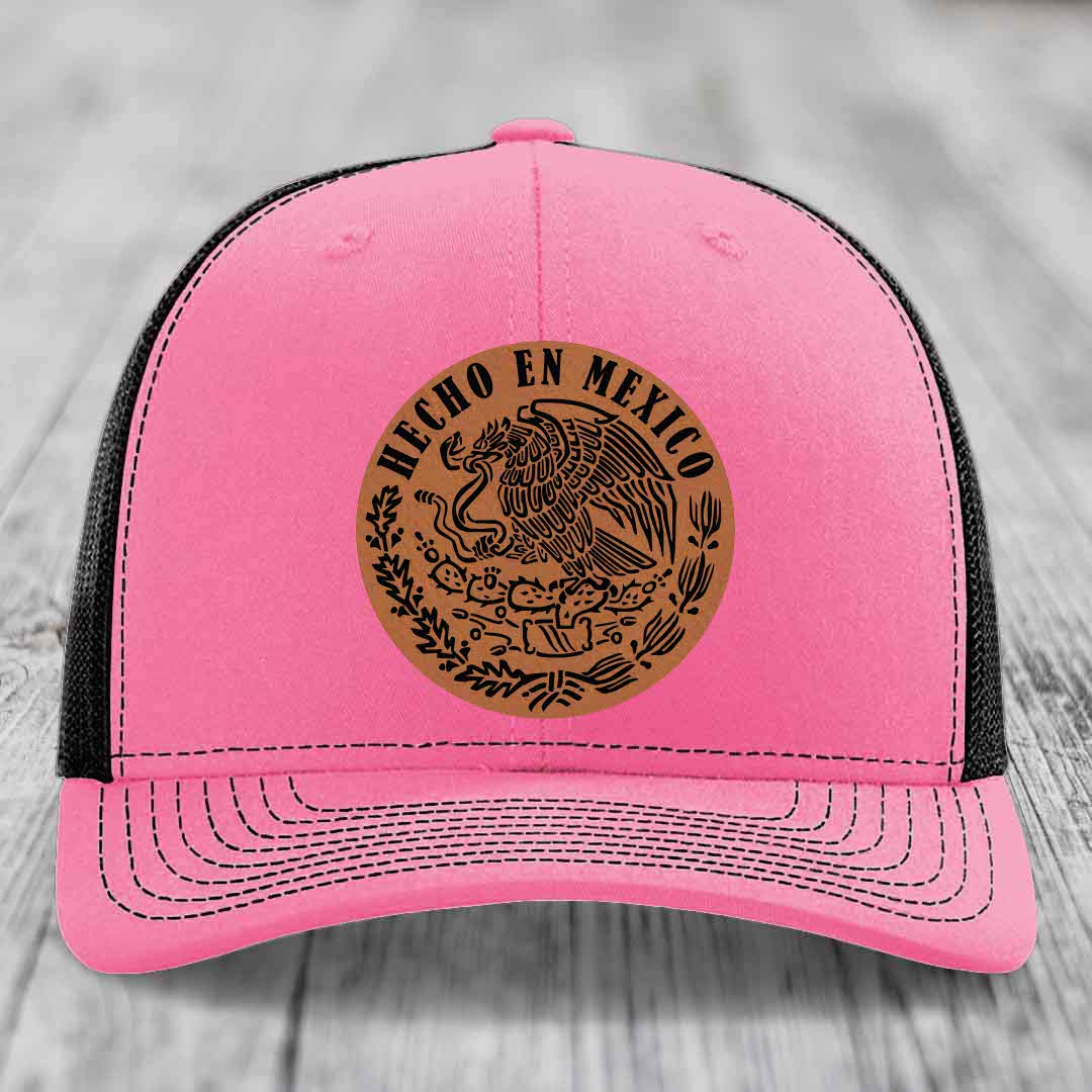 Hecho En Mexico - Leather Patch Hat - Rawhide to Black Patch - Richardson 112 Snapback Trucker Hat