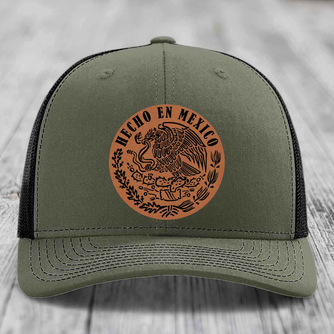 Hecho En Mexico - Leather Patch Hat - Rawhide to Black Patch - Richardson 112 Snapback Trucker Hat