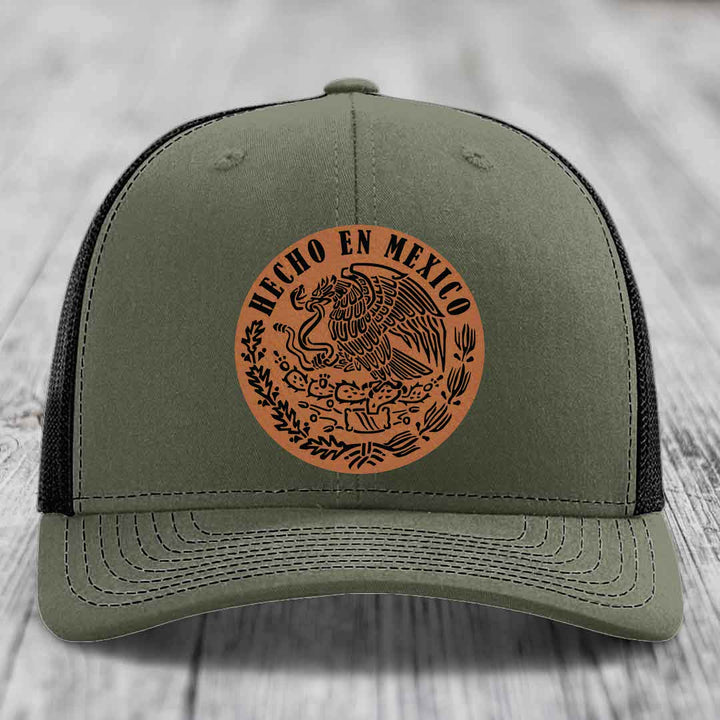 Hecho En Mexico - Leather Patch Hat - Rawhide to Black Patch - Richardson 112 Snapback Trucker Hat