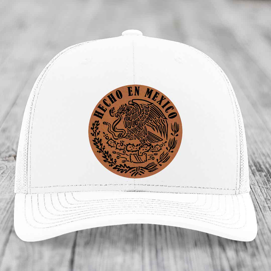 Hecho En Mexico - Leather Patch Hat - Rawhide to Black Patch - Richardson 112 Snapback Trucker Hat