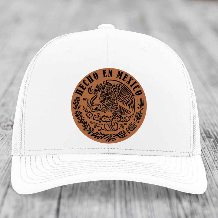 Hecho En Mexico - Leather Patch Hat - Rawhide to Black Patch - Richardson 112 Snapback Trucker Hat