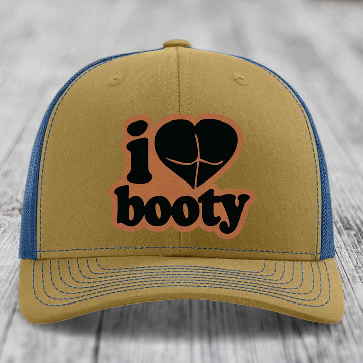I Love Booty - Leather Patch Hat - Rawhide to Black Patch - Richardson 112 Snapback Trucker Hat
