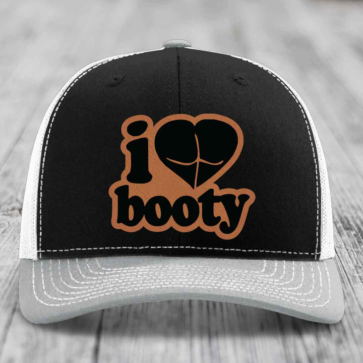 I Love Booty - Leather Patch Hat - Rawhide to Black Patch - Richardson 112 Snapback Trucker Hat