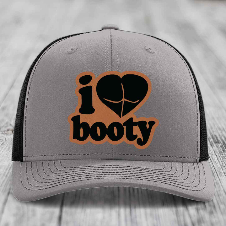 I Love Booty - Leather Patch Hat - Rawhide to Black Patch - Richardson 112 Snapback Trucker Hat