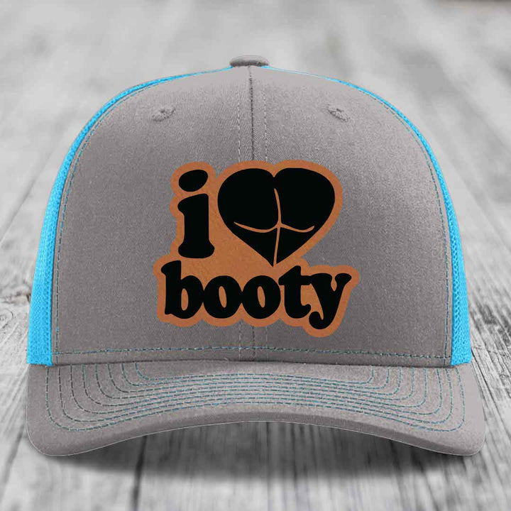 I Love Booty - Leather Patch Hat - Rawhide to Black Patch - Richardson 112 Snapback Trucker Hat