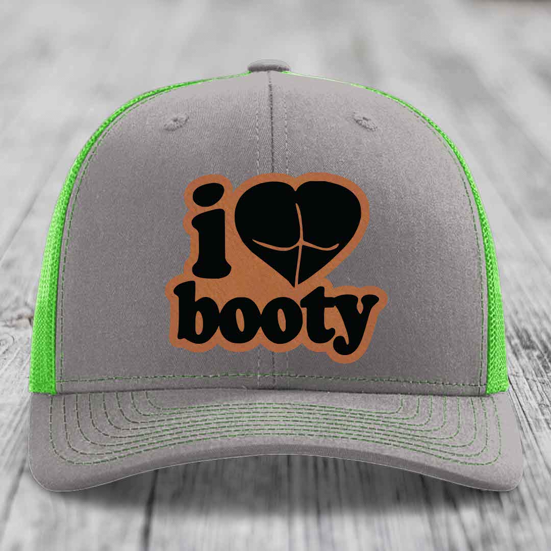 I Love Booty - Leather Patch Hat - Rawhide to Black Patch - Richardson 112 Snapback Trucker Hat