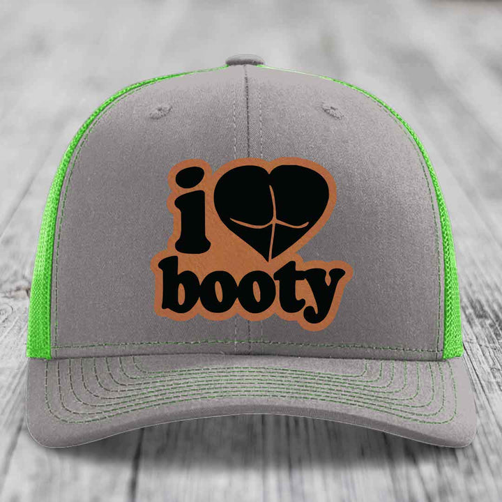I Love Booty - Leather Patch Hat - Rawhide to Black Patch - Richardson 112 Snapback Trucker Hat