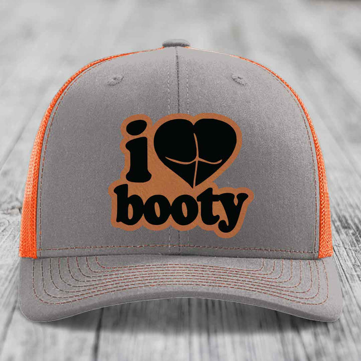I Love Booty - Leather Patch Hat - Rawhide to Black Patch - Richardson 112 Snapback Trucker Hat