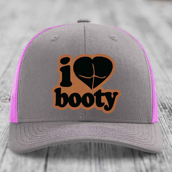 I Love Booty - Leather Patch Hat - Rawhide to Black Patch - Richardson 112 Snapback Trucker Hat