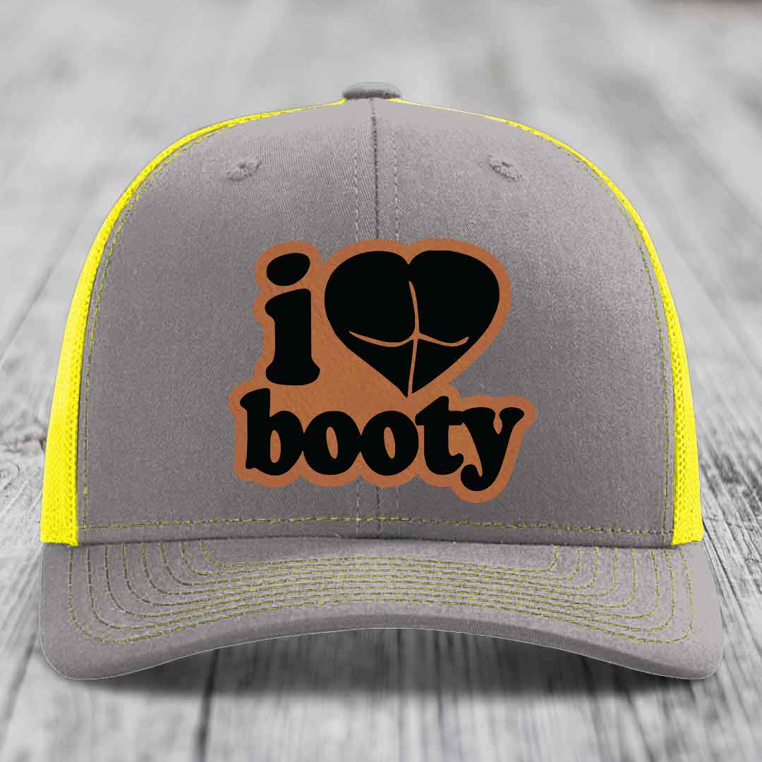 I Love Booty - Leather Patch Hat - Rawhide to Black Patch - Richardson 112 Snapback Trucker Hat