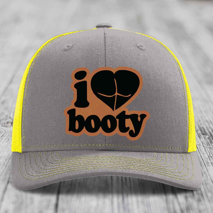 I Love Booty - Leather Patch Hat - Rawhide to Black Patch - Richardson 112 Snapback Trucker Hat