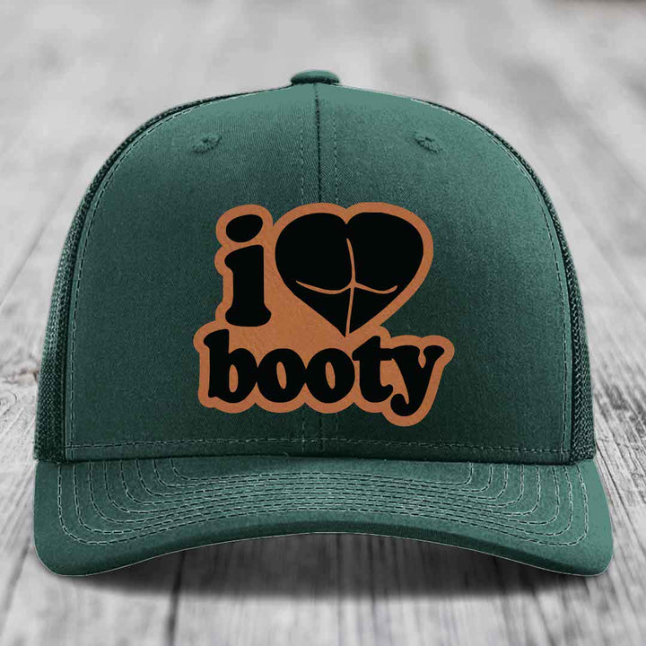 I Love Booty - Leather Patch Hat - Rawhide to Black Patch - Richardson 112 Snapback Trucker Hat