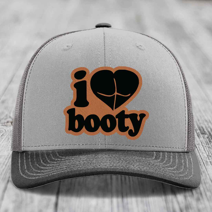 I Love Booty - Leather Patch Hat - Rawhide to Black Patch - Richardson 112 Snapback Trucker Hat