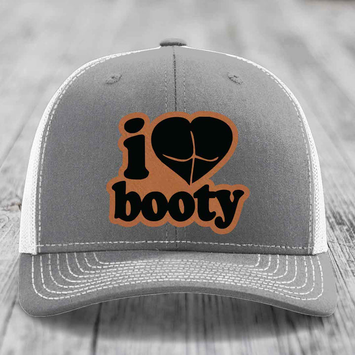 I Love Booty - Leather Patch Hat - Rawhide to Black Patch - Richardson 112 Snapback Trucker Hat