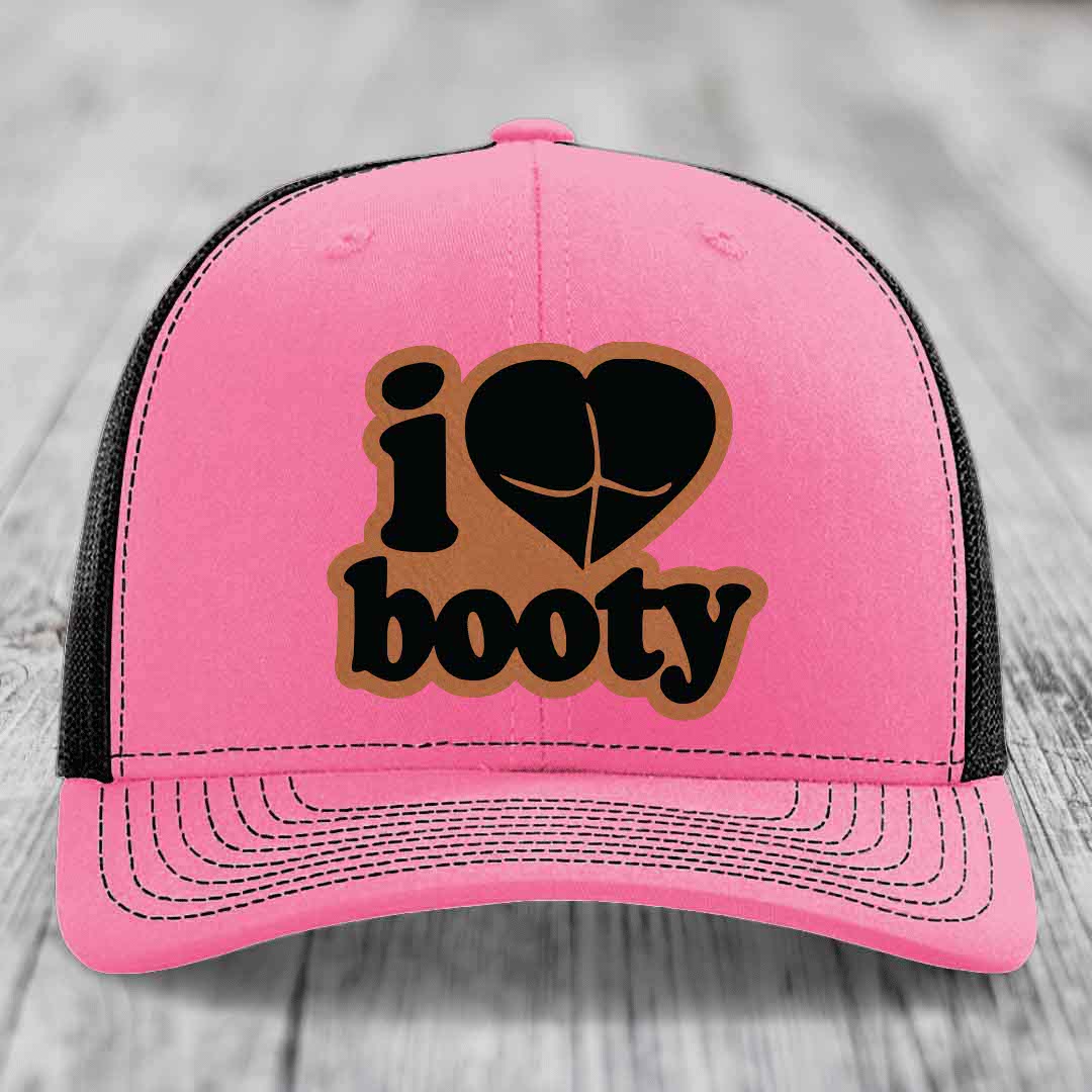 I Love Booty - Leather Patch Hat - Rawhide to Black Patch - Richardson 112 Snapback Trucker Hat