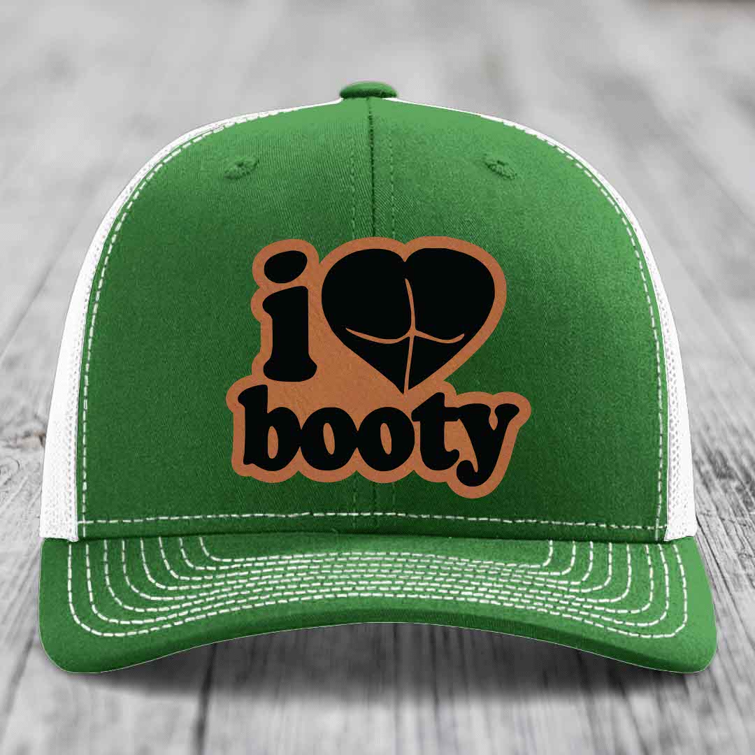I Love Booty - Leather Patch Hat - Rawhide to Black Patch - Richardson 112 Snapback Trucker Hat