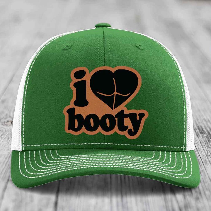 I Love Booty - Leather Patch Hat - Rawhide to Black Patch - Richardson 112 Snapback Trucker Hat