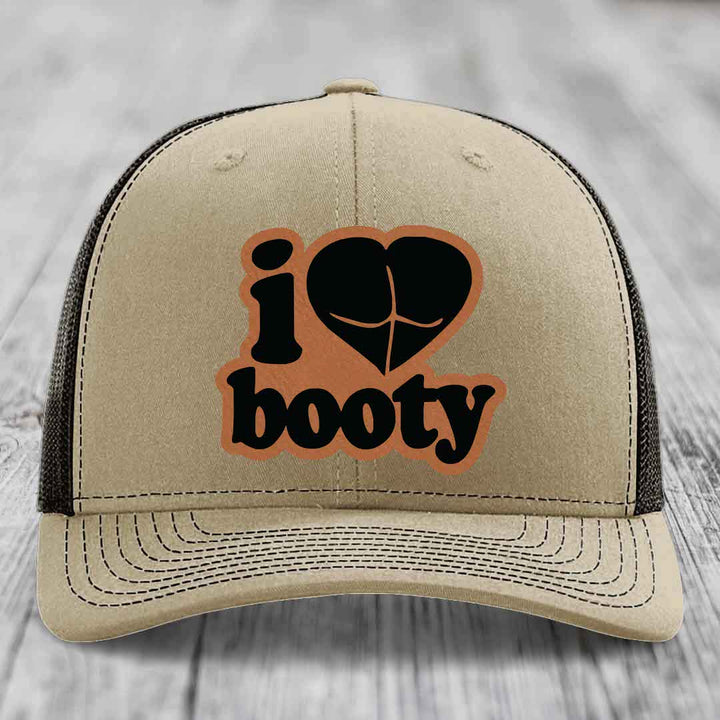 I Love Booty - Leather Patch Hat - Rawhide to Black Patch - Richardson 112 Snapback Trucker Hat