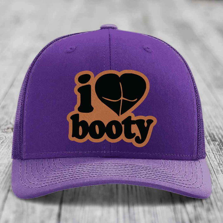 I Love Booty - Leather Patch Hat - Rawhide to Black Patch - Richardson 112 Snapback Trucker Hat