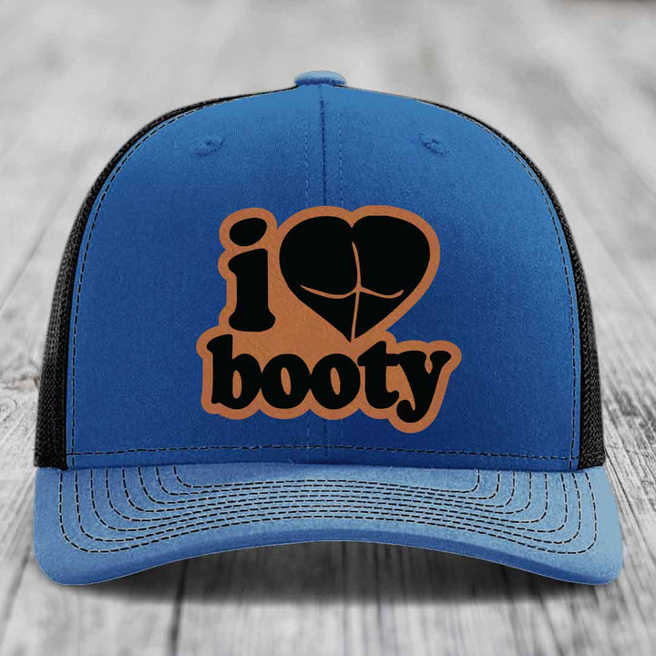 I Love Booty - Leather Patch Hat - Rawhide to Black Patch - Richardson 112 Snapback Trucker Hat