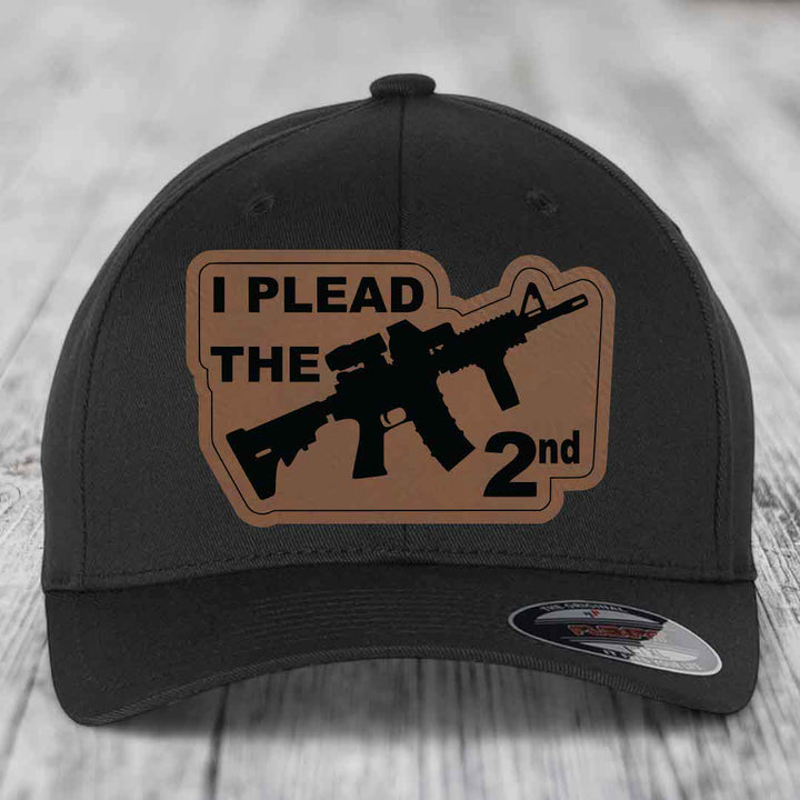 I Plead the 2nd - Leather Patch Hat - Dark Brown to Black Patch - Flexfit 6277 Fitted Hat